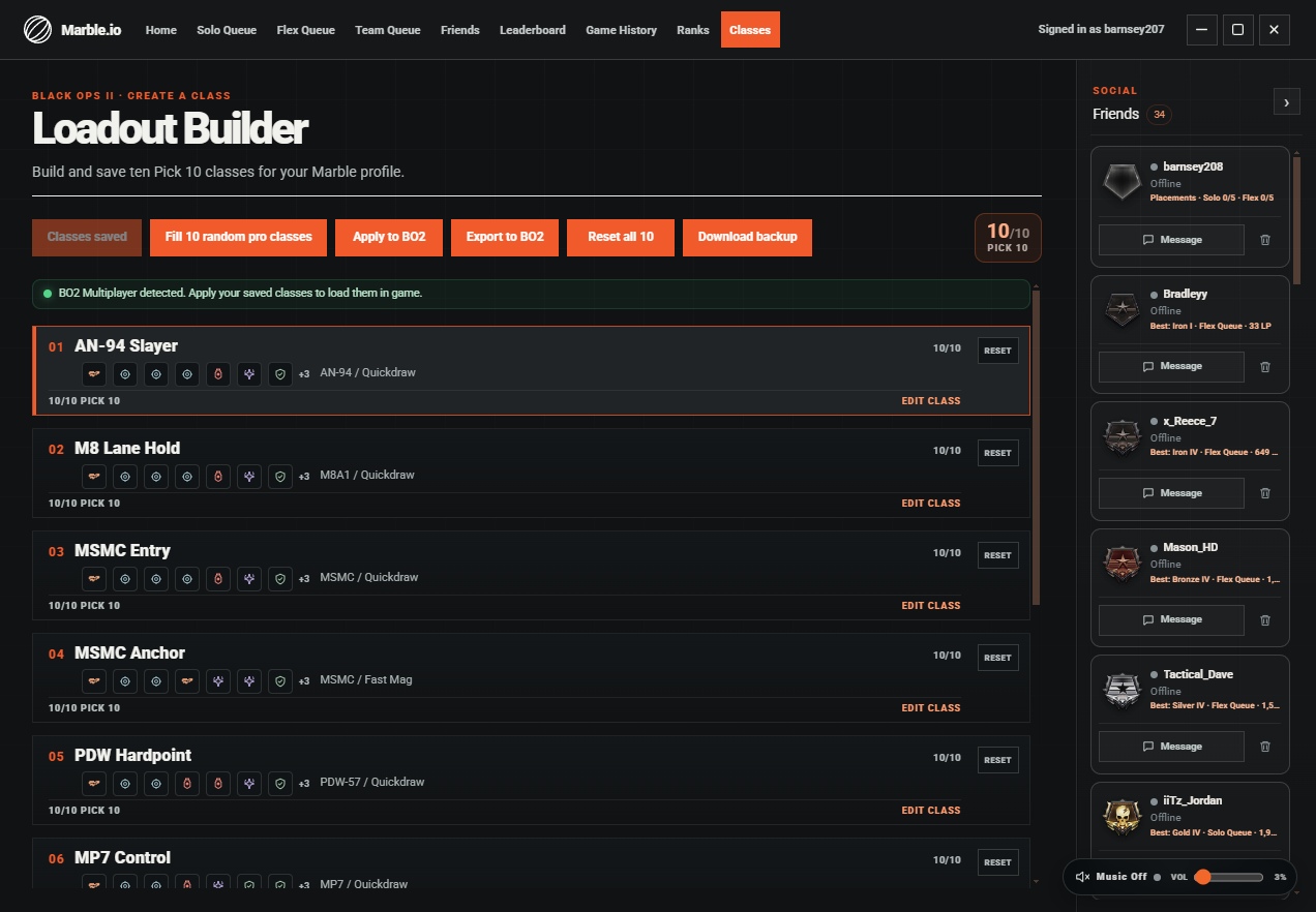 Marble Black Ops II Pick 10 class builder